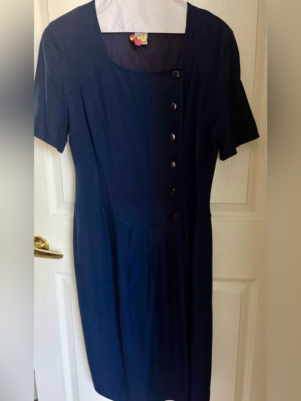 Vintage Talbots Navy Blue Asymmetric Button Front Dress - Size 12